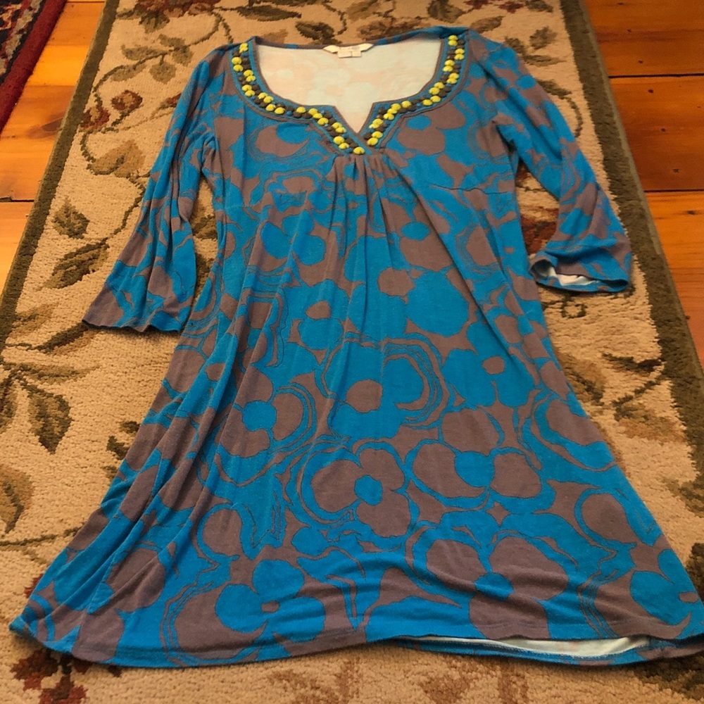 Boden Light Blue Floral Tunic with Bead Detail